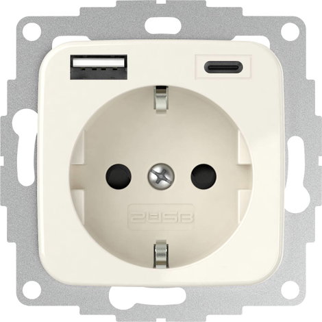 2USB 2U-449382 Földelt csatlakozó aljzat Gyermekvédelem, USB töltőkimenettel IP20 Krémfehér (fényes) 2. kép