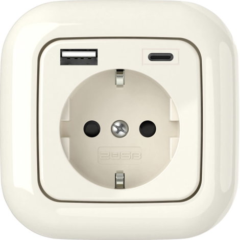 2USB 2U-449382 Földelt csatlakozó aljzat Gyermekvédelem, USB töltőkimenettel IP20 Krémfehér (fényes) 3. kép