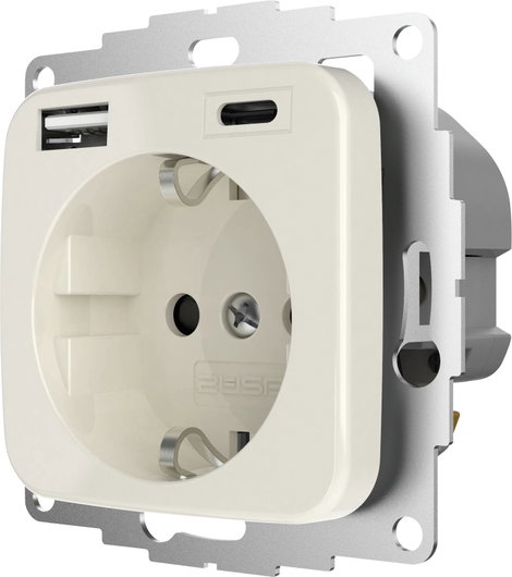 2USB 2U-449382 Földelt csatlakozó aljzat Gyermekvédelem, USB töltőkimenettel IP20 Krémfehér (fényes) 4. kép
