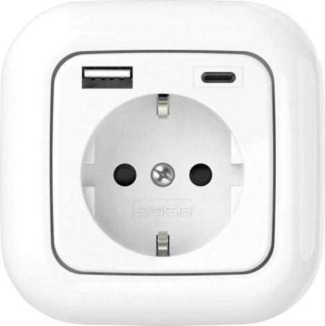 2USB 2U-449368 Földelt csatlakozó aljzat Gyermekvédelem, USB töltőkimenettel IP20 Tiszta fehér (fény 4. kép