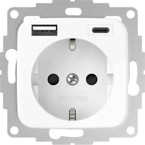 2USB 2U-449368 Földelt csatlakozó aljzat Gyermekvédelem, USB töltőkimenettel IP20 Tiszta fehér (fény 6. kép