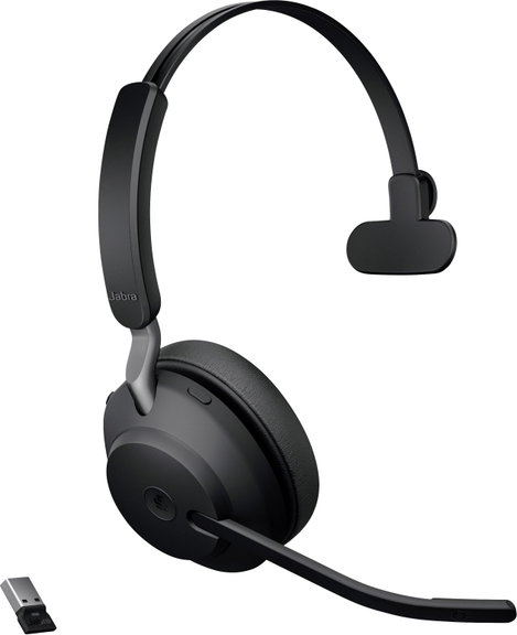 Jabra Evolve2 65 monaural Telefon On Ear headset Bluetooth® Mono Fekete Hangerő szabályozás, Elemtöl