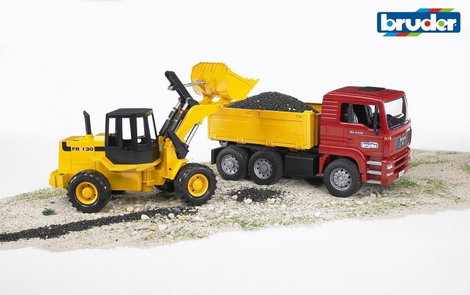 Játék munkgép szett, homlokrakodó és MAN billencses játék teherautó párban 4. kép