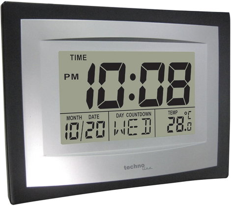 Digitális jumbo kvarc falióra, 35 x 220 x 170 mm, fekete/ezüst, Techno Line WS 8004 2. kép