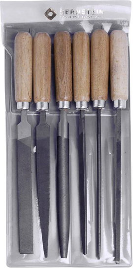 Reszelő készlet fa nyéllel, műanyag tokban, 6 részes, 100 mm, Bernstein 5-240