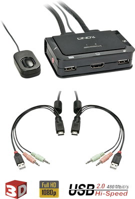LINDY Switch KVM Desktop di ultima generazione con porte HDMI 3D e USB 2.0 ideale p 2 port KVM átkap