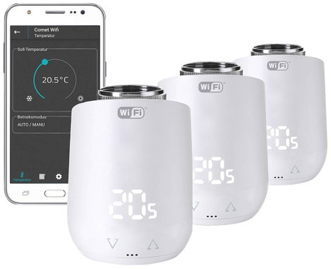 Eurotronic 700224 Comet WiFi Vezeték nélküli fűtőtest termosztát készlet Elektronikus 3 részes készl