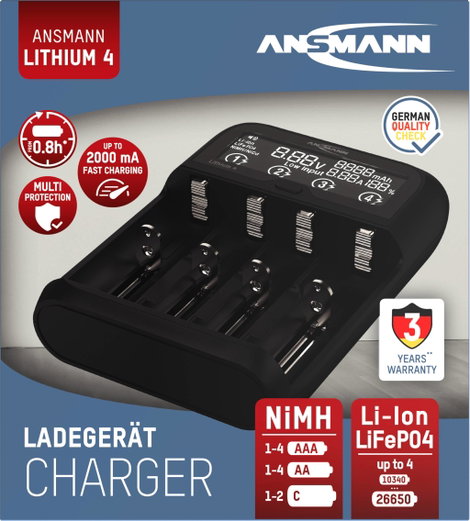 Ansmann Lithium 4 Hengeres akku töltő LiFePO, Lítiumion, NiCd, NiMH 10340, 10350, 10440, 10500, 1035 6. kép