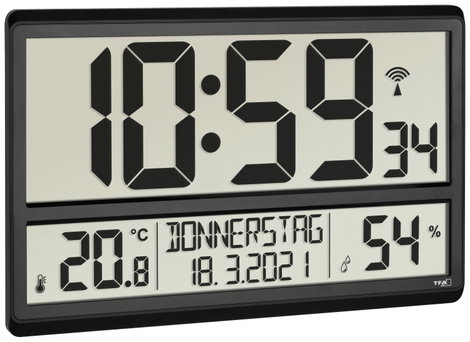 TFA Dostmann 60.4520.01 Rádiójel vezérlésű Falióra 360 mm x 28 mm x 235 mm Fekete Nagy kijelző