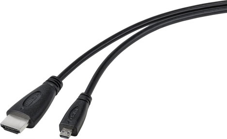 TRU COMPONENTS HDMI Csatlakozókábel HDMI-A dugó, HDMI mikro D dugó 1.80 m Fekete TC-9449896 HDMI káb