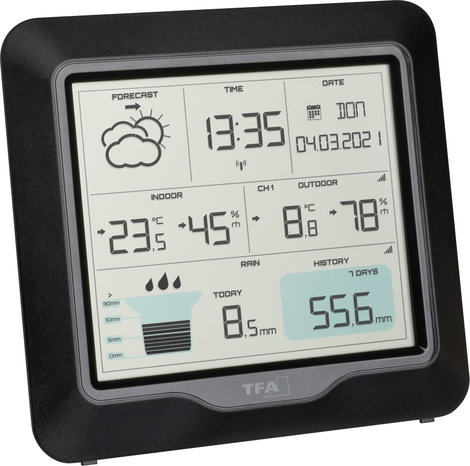 TFA Dostmann RAIN PRO 35.1160.01 Vezeték nélküli időjárásjelző állomás Előrejelzés 12 - 24 órás Érzé 2. kép