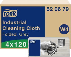 TORK 520679 Hajtogatott ipari tisztító törlőkendő szürke W4, 4 x 120 törlőkendő Mennyiség: 480 db