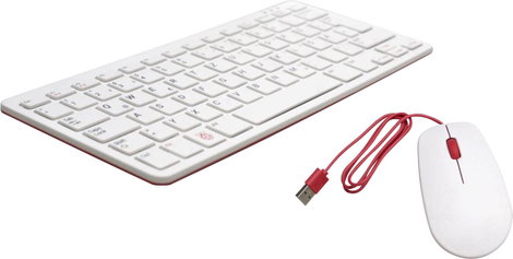 Raspberry Pi® Desktop Kit Billentyűzet, egér készlet USB német, QWERTZ Fehér, Piros