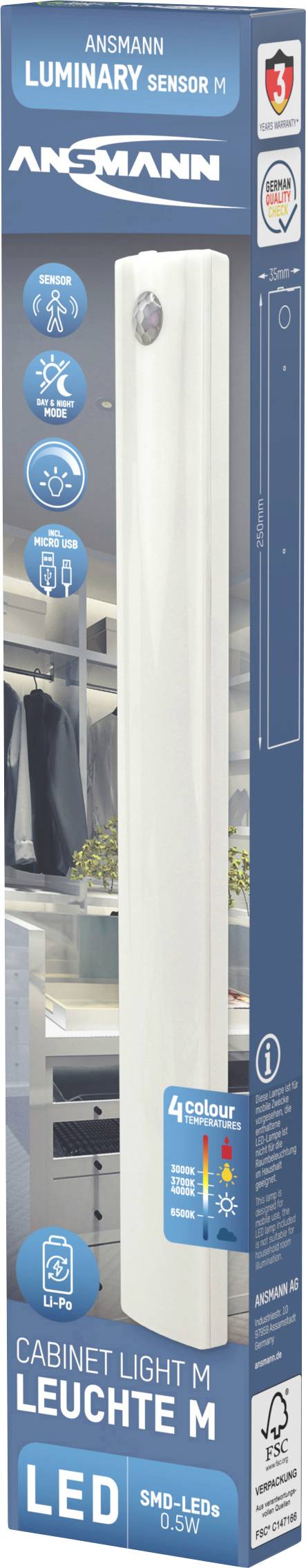 Ansmann cabinet-light-medium LED-es polc alá szerelhető lámpa mozgásjelzővel LED Fixen beépített LED 5. kép