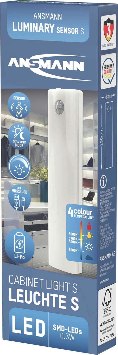 Ansmann cabinet-light-small LED-es polc alá szerelhető lámpa mozgásjelzővel LED Fixen beépített LED- 10. kép