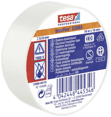 tesa tesaflex IEC 53988-00143-00 Szigetelőszalag Fehér (H x Sz) 10 m x 19 mm 1 db 2. kép