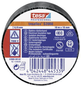 tesa tesaflex IEC 53988-00142-00 Szigetelőszalag Fekete (H x Sz) 10 m x 19 mm 1 db