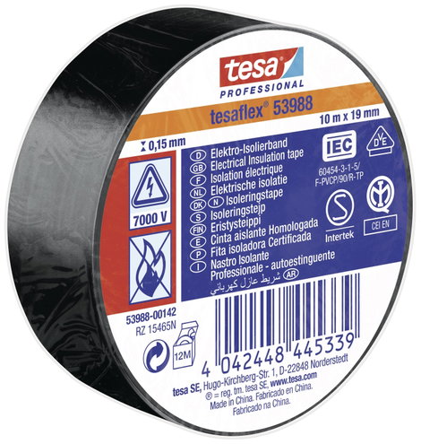 tesa tesaflex IEC 53988-00142-00 Szigetelőszalag Fekete (H x Sz) 10 m x 19 mm 1 db 2. kép