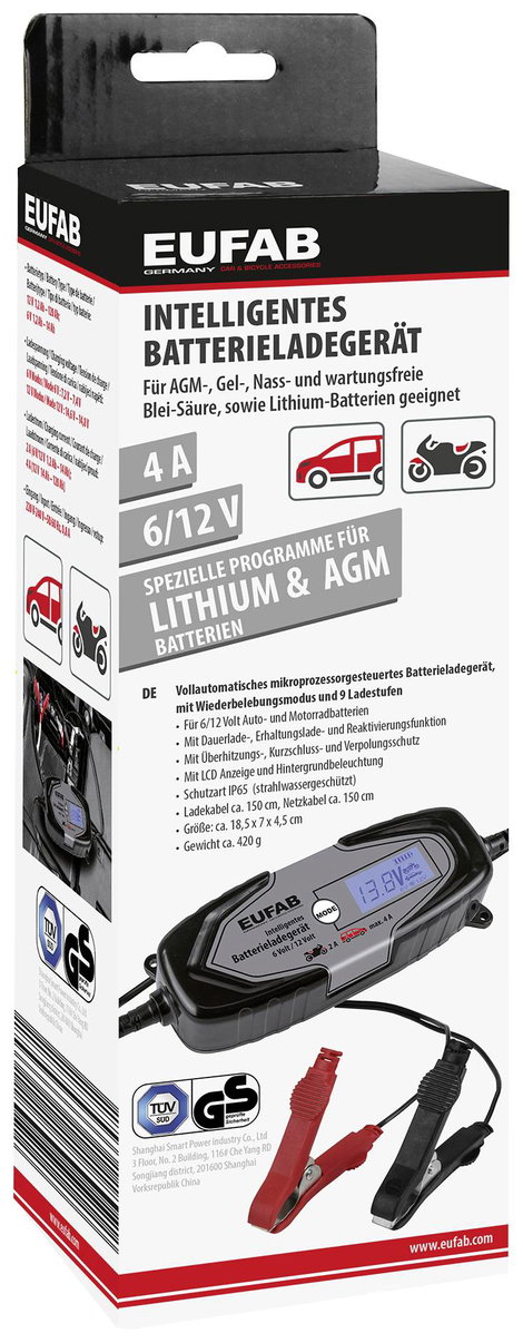 Eufab Intelligentes Batterieladegerät 6/12V 4A, auch für Lithiumbatterien 16647 Autós töltőkészülék, 2. kép