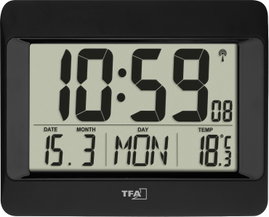 TFA Dostmann 60.4519.01 Rádiójel vezérlésű Falióra 215 mm x 26 mm x 160 mm Fekete Nagy kijelző