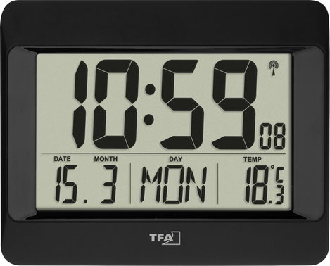 TFA Dostmann 60.4519.01 Rádiójel vezérlésű Falióra 215 mm x 26 mm x 160 mm Fekete Nagy kijelző
