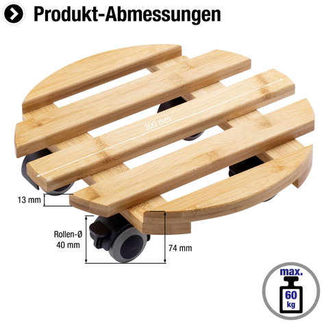 Metafranc WU0825330 Virágos kocsi Bambusz Terhelés (max.): 60 kg 74 mm Görgők száma 4 4. kép
