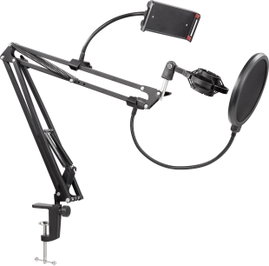 Asztali mikrofonállvány pop szűrővel és telefon tartóval, Renkforce RF-MCS-200