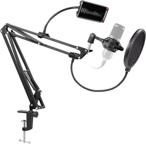 Asztali mikrofonállvány pop szűrővel és telefon tartóval, Renkforce RF-MCS-200 3. kép