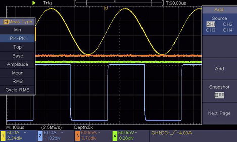 Digitális oszcilloszkóp 150 MHz 4 csatornás 1 GSa/mp 80 kpts 8 bit DSO, Voltcraft DSO-2154 SE 10. kép