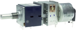 Motoros forgó potméter, sztereo, 6 mm-es tengely, lin 100 kΩ max. 30 V/AC, ALPS RK27112MC 100KBX2