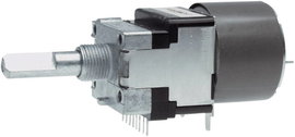 Motoros forgó potméter, sztereo, 6 mm-es tengely, D-log 10 kΩ max. 50 V/AC, ALPS RK16812MG 10KDX2