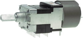 Motoros forgó potméter, sztereo, 6 mm-es tengely, D-log 10 kΩ max. 50 V/AC, ALPS RK16816MG 10KDX6