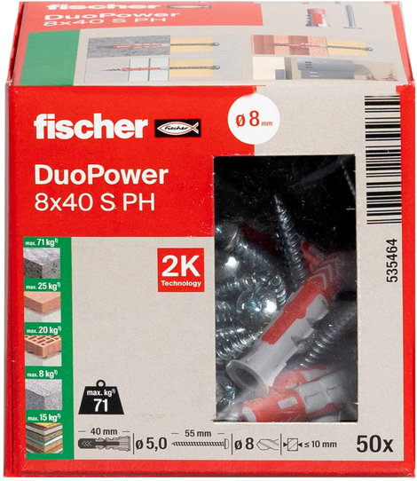 Fischer DUOPOWER 8x40 S PH LD 2 komponensű tipli 40 mm 8 mm 535464 50 db 2. kép