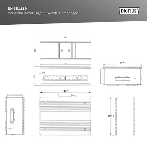 Digitus DN-651119 Ipari Ethernet switch 8 port 10 / 100 / 1000 MBit/s 3. kép
