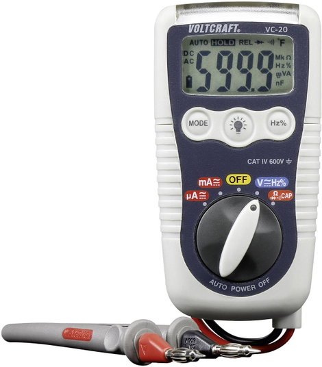 Digitális multiméter, mérőműszer, beépített LED-es zseblámpa 600V AC/DC max.200mA AC/DC VOLTCRAFT VC 2. kép