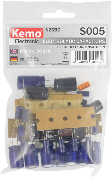 Elektrolit kondenzátor készlet 50 db, axiális, fekvő, Kemo S005 2. kép