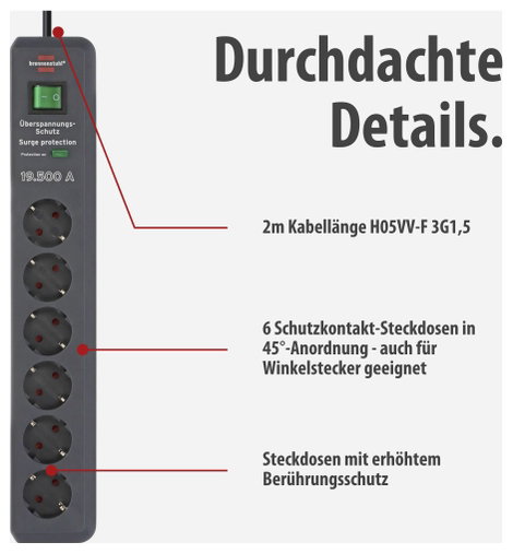 Hálózati elosztó 6 részes, kapcsolóval, antracit, Brennenstuhl 1159540366 4. kép