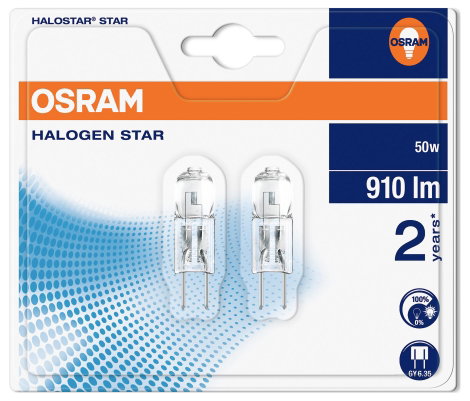 Nagyfeszültségű halogén izzó OSRAM 12 V GY6.35 50 W, melegfehér, EEK: C, dimmelhető 2 db 3. kép