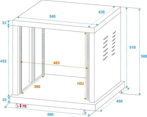Omnitronic SR-19 19 collos rack 10 ME Acél Görgőkkel 2. kép