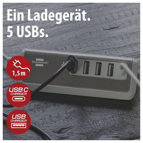 Brennenstuhl USB-s töltőkészülék Beltér Kimenetek száma: 5 x USB, USB-C® alj (Power Delivery) 2. kép