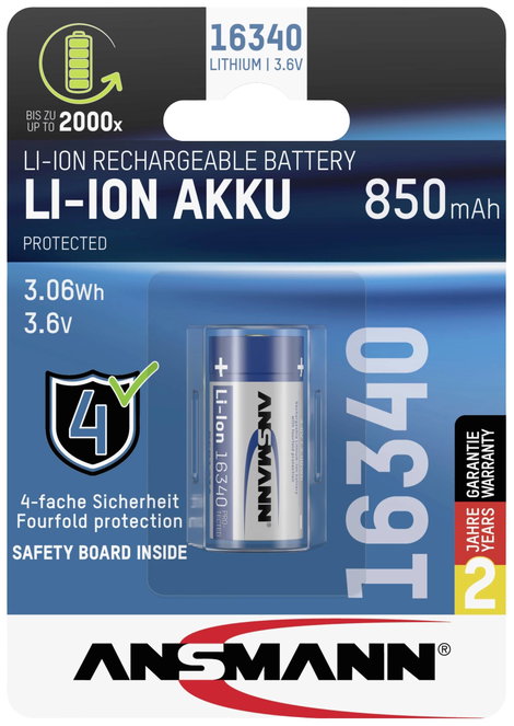 Ansmann neu Speciális akku 16340 Lítiumion 3.6 V 850 mAh 3. kép