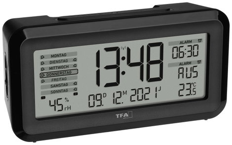TFA Dostmann 60.2562.01 Rádiójel vezérlésű Ébresztőóra Fekete, Ezüst Riasztási idők 2 Nagy kijelző 2. kép