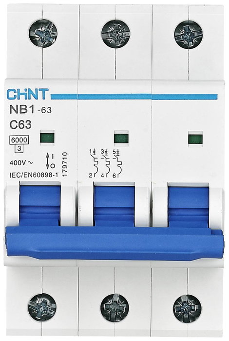 Chint 179710 NB1-63 3P C63 6kA DB Vezeték védőkapcsoló 3 pólusú 63 A 240 V, 415 V