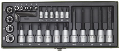 Proxxon Dugókulcs készlet 1/2 (12,5 mm), 1/4 (6,3 mm) 29 részes 23103