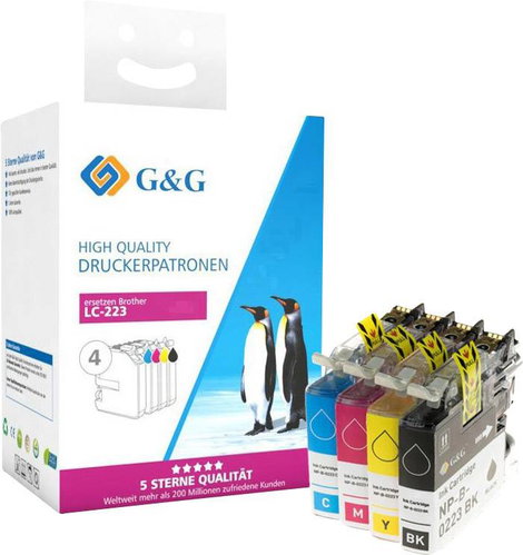 G&G Tinta helyettesíti Brother LC-223BK, LC-223C, LC-223M, LC223Y Kompatibilis Kombinált csomag Feke