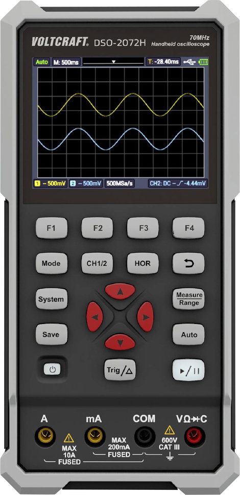 Kézi oszcilloszkóp 70 MHz 2 csatorna 250 Msa/s 8 kpts 8 bit, Voltcraft DSO-2072H 3. kép