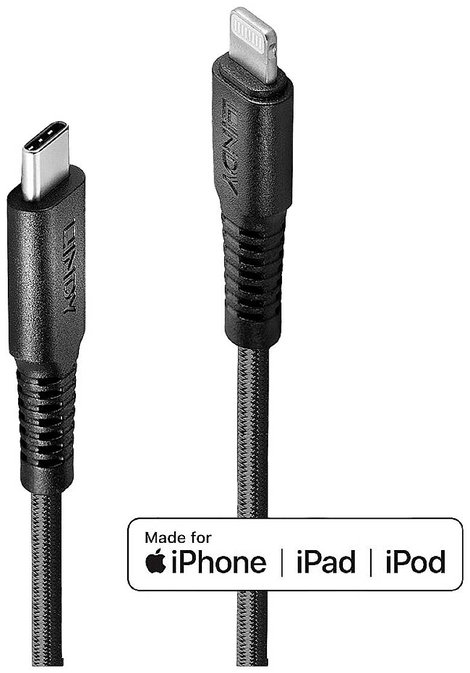 LINDY USB kábel USB 2.0 Apple Lightning dugó, USB-C® dugó 3.00 m Fekete 31288