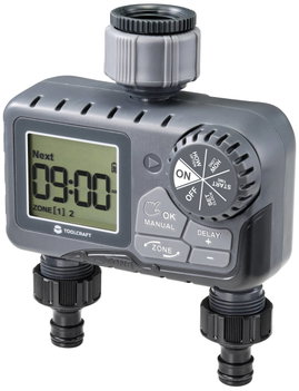 Kerti vízcsapra szerelhető kettős öntözőkomputer, Toolcraft TO-7153944