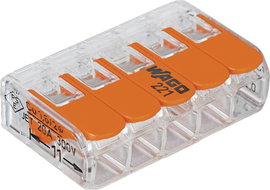 WAGO 221-615 221 Vezetékösszekötő hajlékony: 0.5-6 mm² merev: 0.5-6 mm² Pólusszám: 5 6 db Átlátszó, 