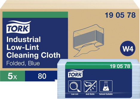 TORK 190578 Alacsony szöszű ipari tisztítókendők, kék W4 Mennyiség: 400 db